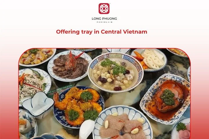 The offering tray in Central Vietnam stands out for its rich colors and artistic arrangement inspired by royal traditions