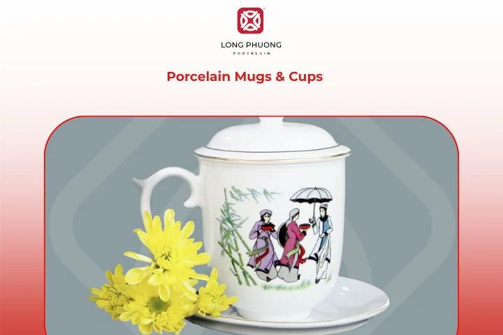 Heat-retaining porcelain mugs and cups for coffee and tea.