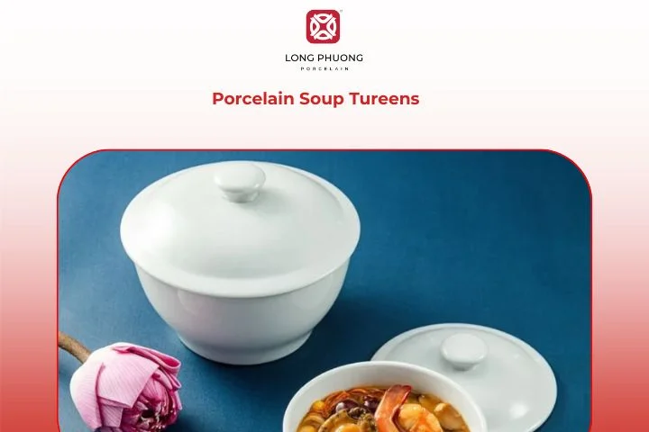 Elegant porcelain soup tureens for serving stews and hot dishes