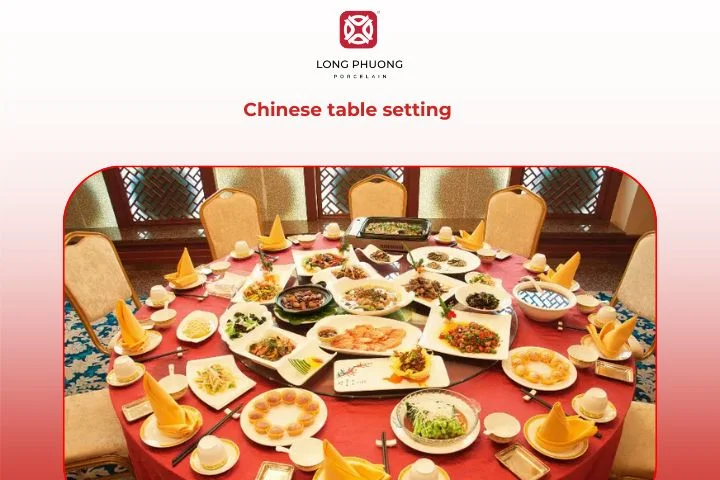 Chinese round table with porcelain dishes