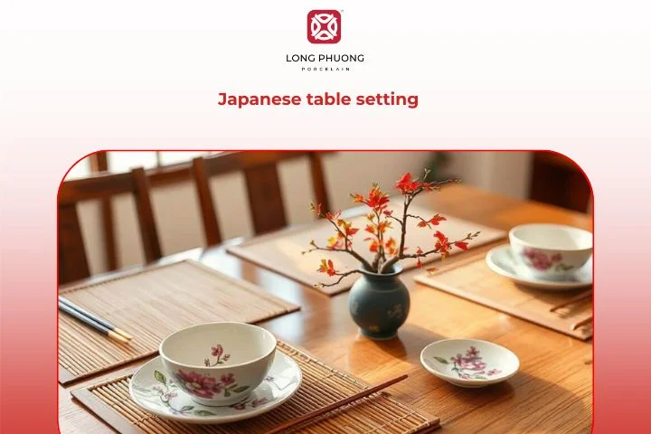 Minimalist Japanese table setting with rice bowl and miso soup
