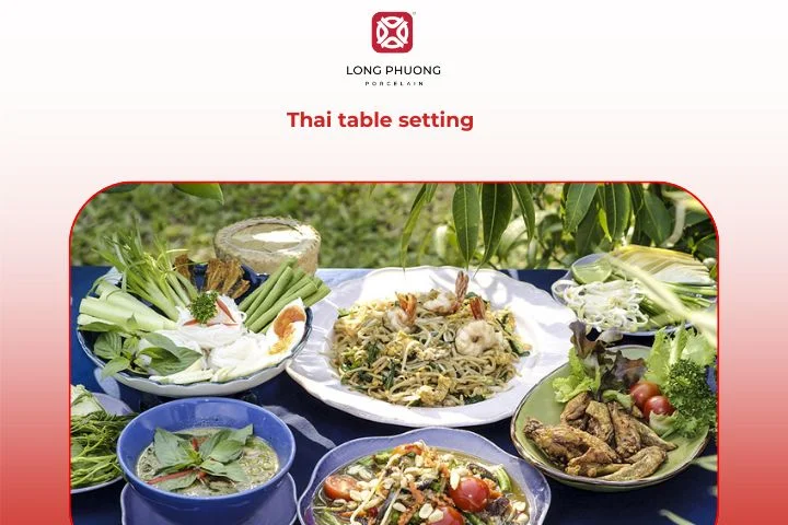 Thai dining setup with floral porcelain plates