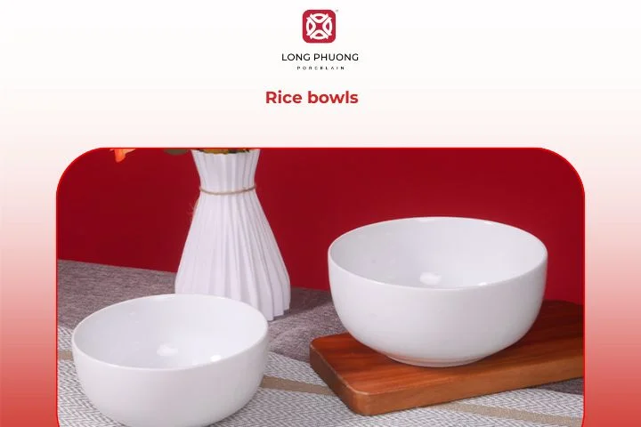 Porcelain rice bowls on table setting for asian