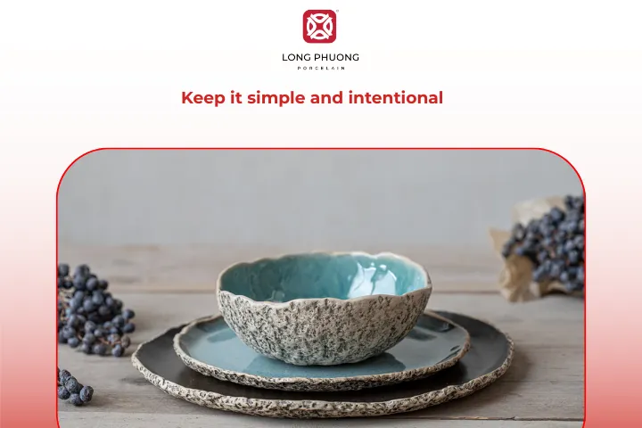 Use clean surfaces and neutral backgrounds to help each ceramic item stand out