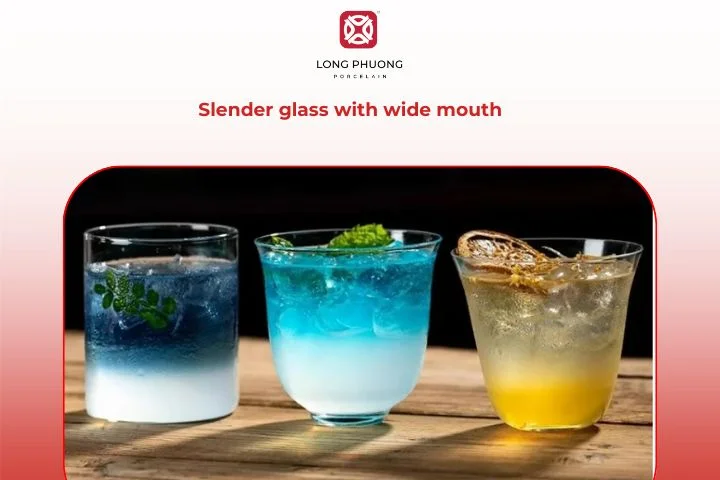 The slender glass types of cups in coffee shops  with a wide mouth enhances the beauty of every creamy coffee