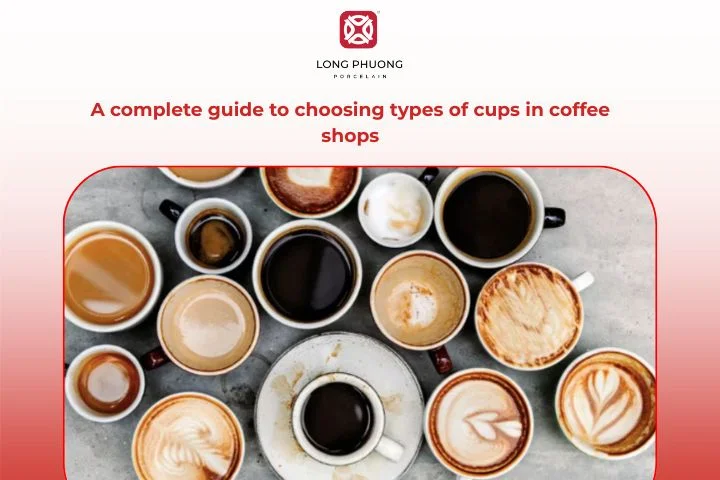 A stylish coffee shop interior with various types of porcelain and glass coffee cups