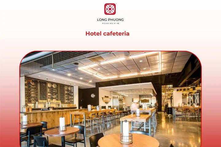 A stylish hotel cafeteria serving buffet meals with a comfortable dining experience
