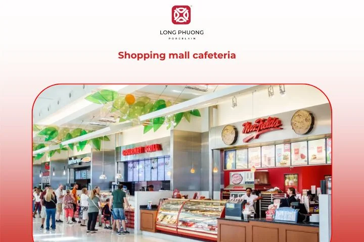 A lively shopping mall cafeteria where visitors enjoy multiple cuisines in one place
