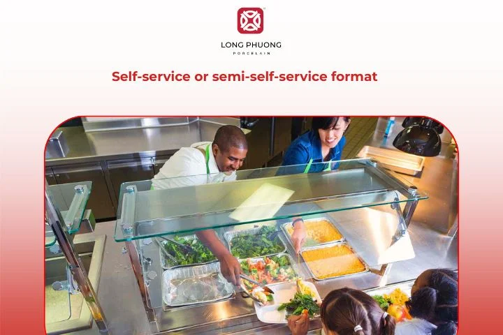 Customers freely choosing and collecting their meals in a self-service cafeteria style