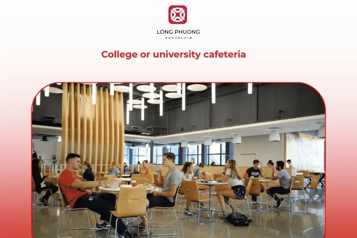 A vibrant university cafeteria serving diverse international dishes for students and staff