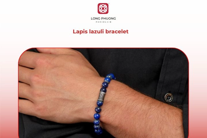 Lapis lazuli bracelet with gold accents as a 9th anniversary gift