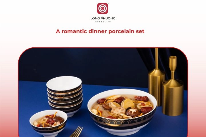 Romantic dinner setup with porcelain dinnerware for anniversary celebration