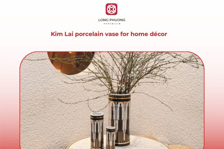 Kim Lai porcelain vase with intricate design ideal for 9th anniversary home décor gift