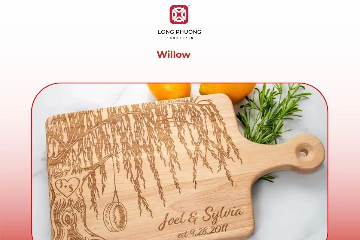 Decorative willow-themed artwork symbolizing 9 years