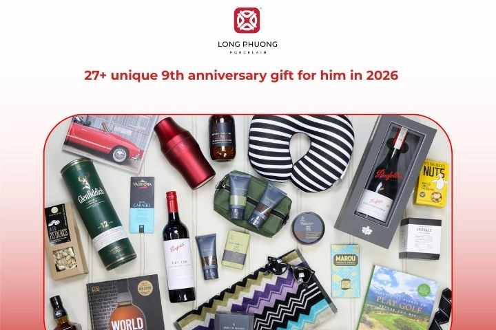Collection of 27+ unique 9th anniversary gift ideas for him in 2026, featuring porcelain, leather, and gemstone gifts