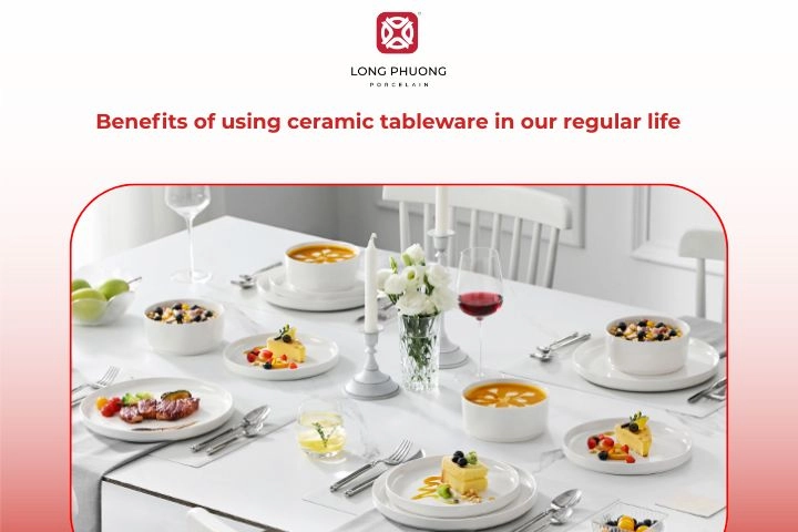 A family enjoying a meal using everyday ceramic dishes