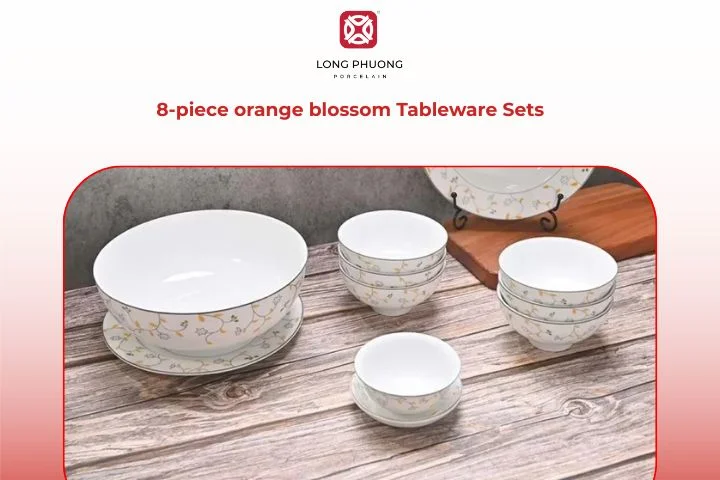 The 8-piece Orange Blossom tableware featuring floral-inspired porcelain designs