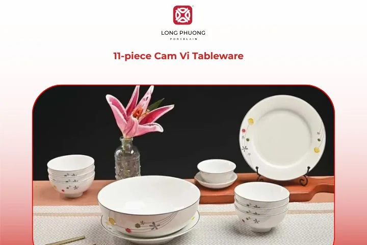 Compact and versatile 11-piece Cam Vi tableware set for small eateries