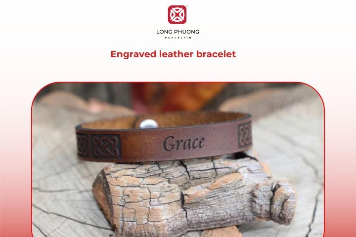 Engraved leather bracelet graduation gift for him