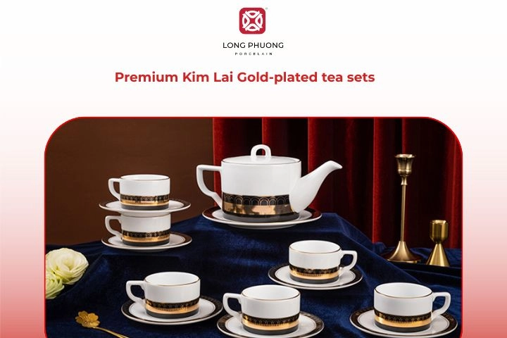 Premium Kim Lai gold-plated porcelain tea set graduation gift for him
