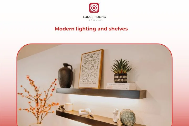 Modern lighting and shelves — ideal housewarming gifts for stylish interiors.