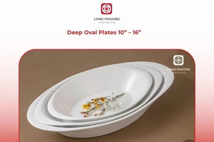 Deep oval porcelain serving platters for large meals