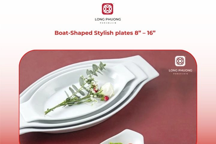 Boat-shaped porcelain serving platters for snacks and appetizers