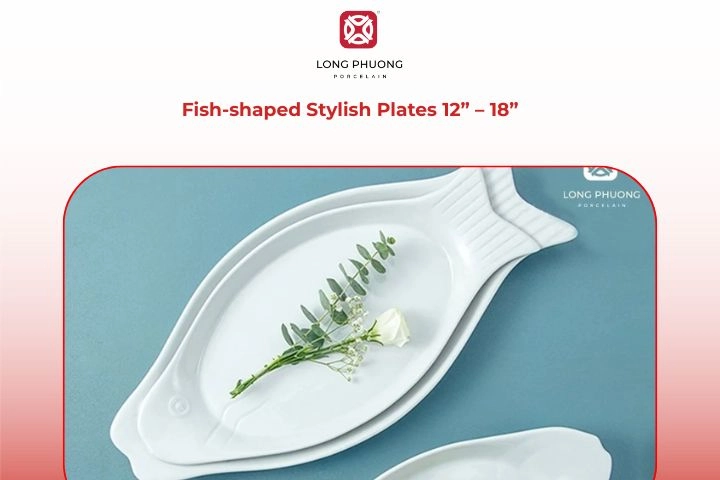 Fish-shaped porcelain serving platters for seafood dishes