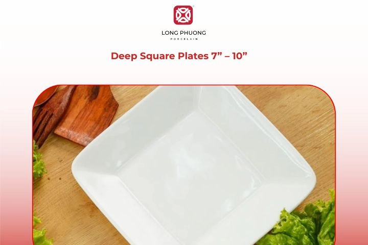 Deep square porcelain serving platters for saucy or shared dishes