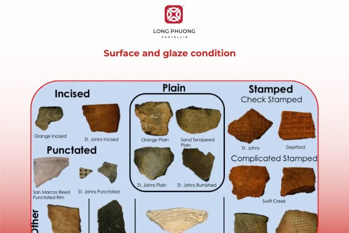 Smooth glaze and well-preserved surface increase a pottery piece’s value.
