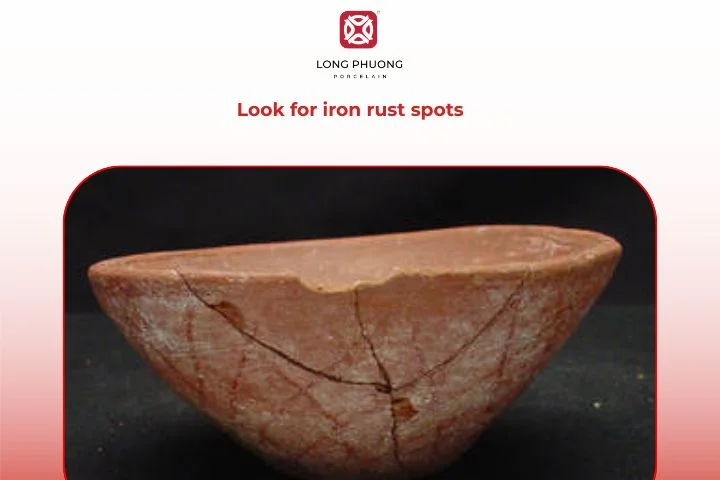 Iron rust spots on old pottery indicate age and natural oxidation in ancient ceramics