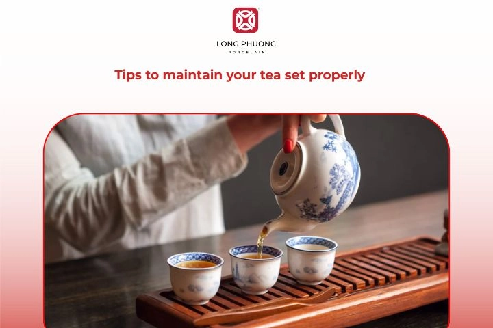 Porcelain tea set carefully to preserve quality