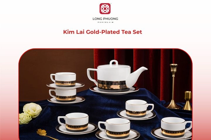 Luxury gold-plated porcelain tea set for adults with premium detailing