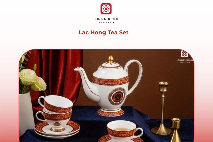 Classic porcelain Lac Hong tea set with soft traditional patterns