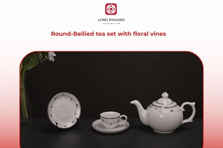 Porcelain tea set decorated with floral vine artwork for adults
