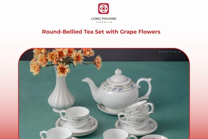 Artistic tea set featuring grape-flower motifs on round-bellied design