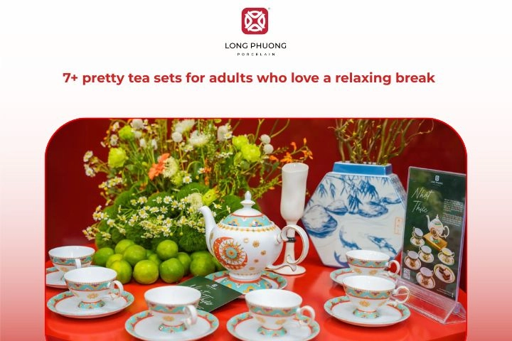 Beautiful tea sets for adults arranged on a cozy wooden table for a relaxing tea moment