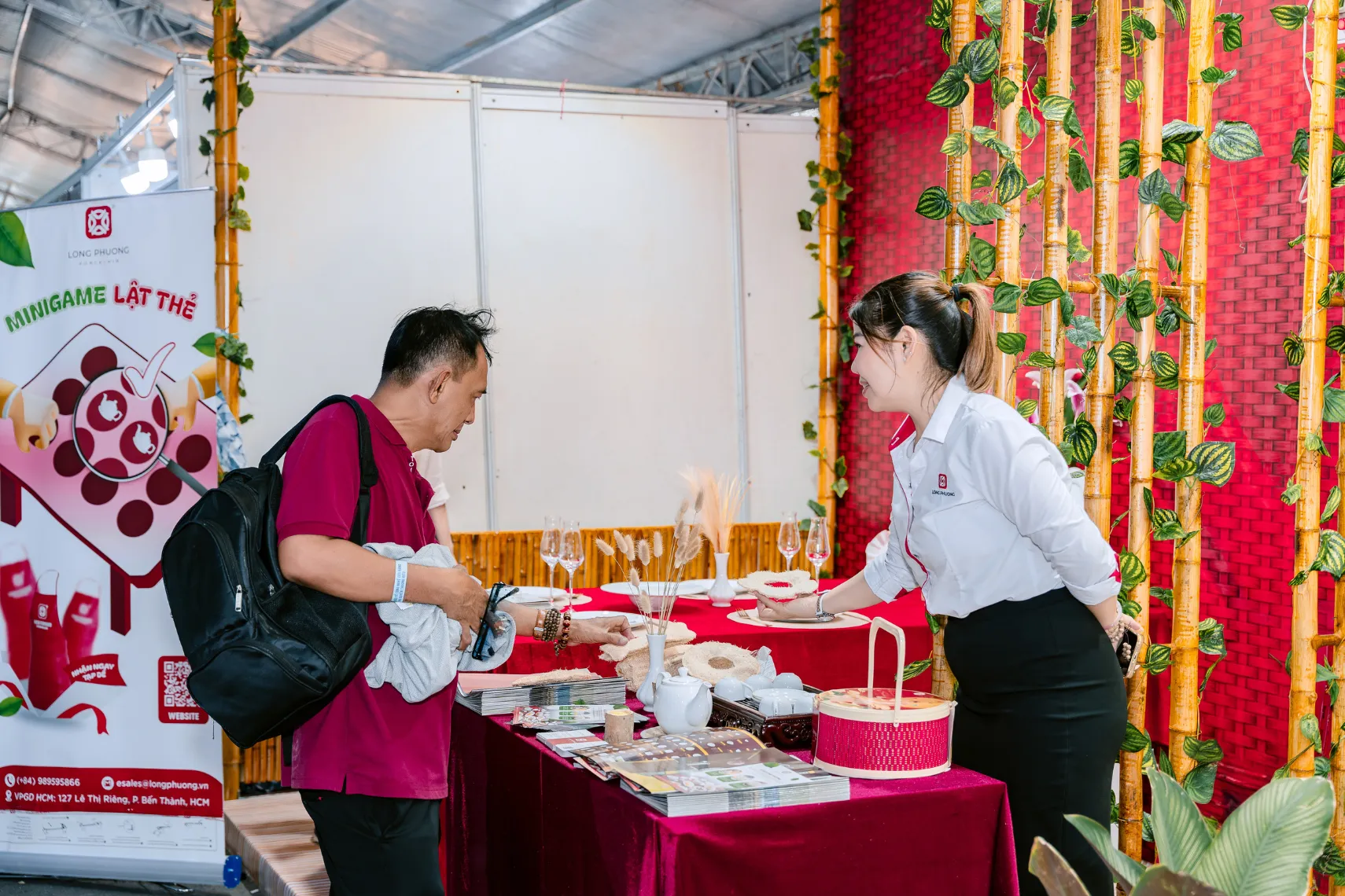 Long Phuong staff enthusiastically introduces each product line