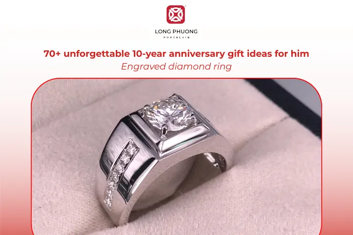 An engraved diamond ring brings traditional symbolism and personal meaning to your 10-year celebration