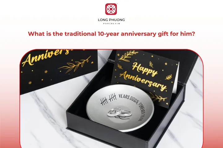 The traditional 10-year anniversary gift is tin or aluminum, symbolizing strength and adaptability in a lasting relationship