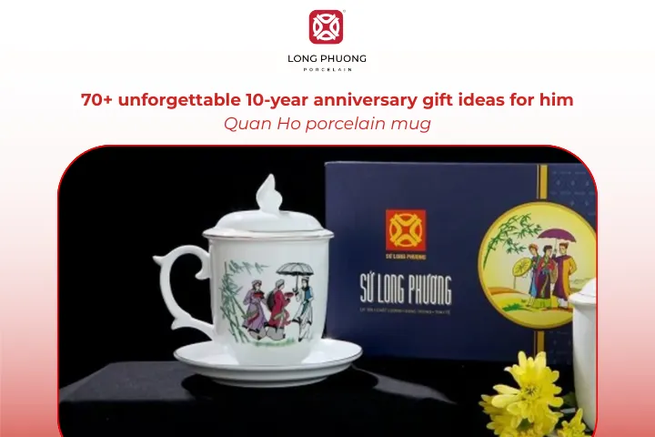 The Quan Ho porcelain mug combines traditional artistry with daily practicality