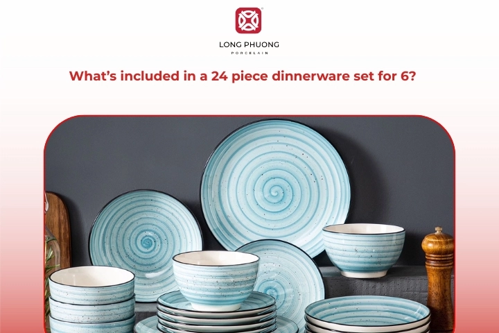 Common items found in a complete 24 piece dinnerware collection