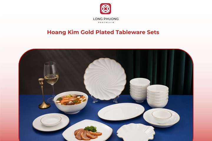 Luxurious Hoang Kim dinnerware featuring gold-plated accents