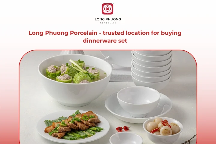 Long Phuong porcelain products showcased in a professional showroom