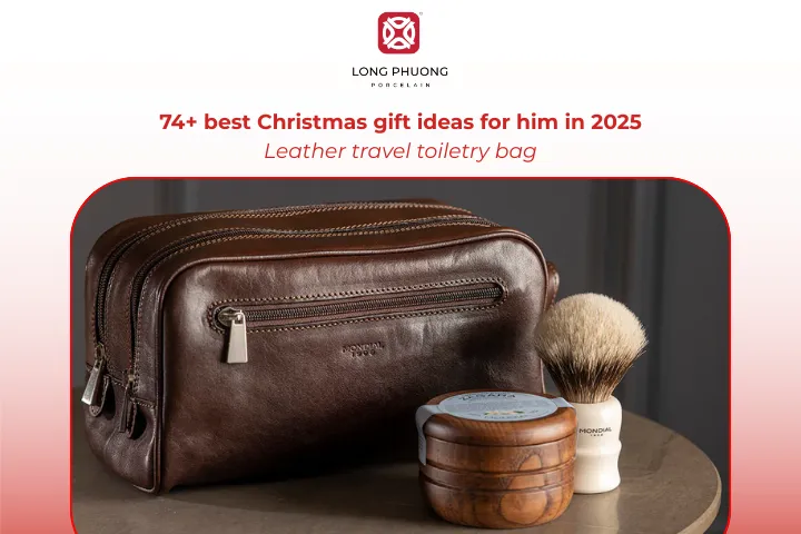 A leather toiletry bag is one of the thoughtful Christmas gift ideas for him that combines utility and luxury