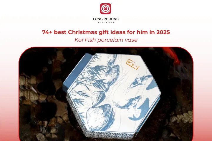 The Koi Fish porcelain vase is a perfect accent for his living room, home office, or entryway