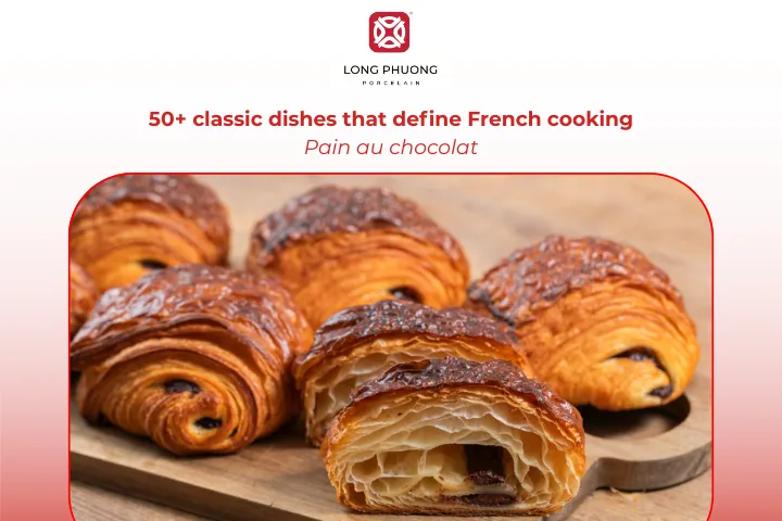 Pain au chocolat is a buttery pastry filled with dark chocolate