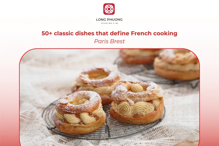 Paris Brest is a choux pastry dessert filled with praline cream