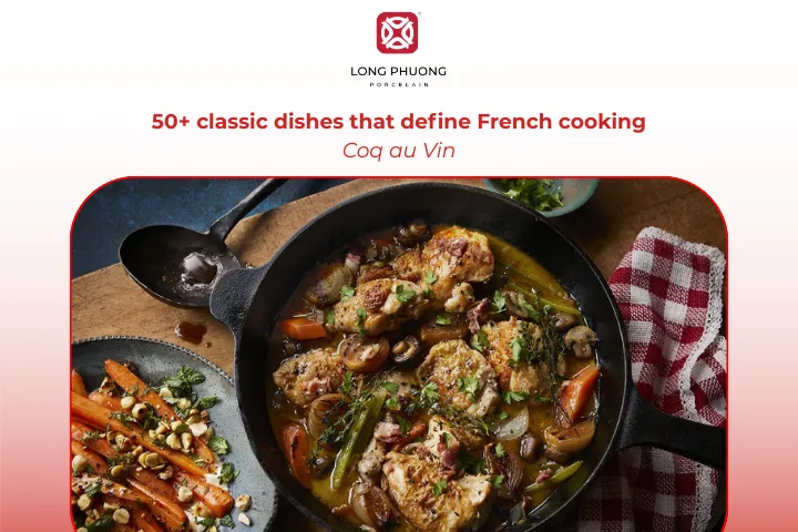 Coq au Vin is a wine-braised chicken dish that defines rustic French comfort cooking