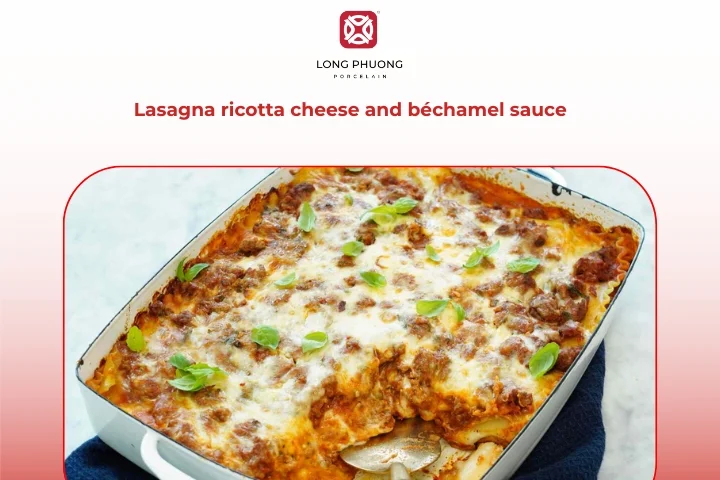 Lasagna made with a blend of ricotta cheese and béchamel sauce
